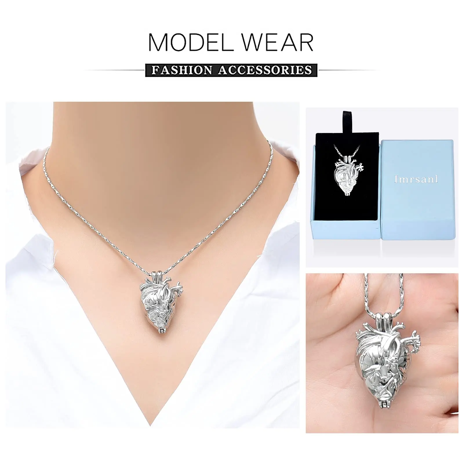 Wholesale Openable Anatomical Heart Ashes Keepsake Urn Pendant Necklace 316L Stainless Steel Memorial Cremation Urn Necklace