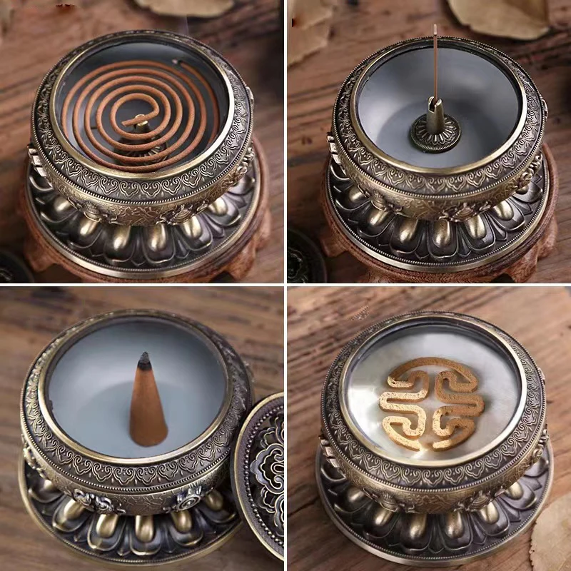 Eight Auspiciousness 4 Hours Coil Incense Burner Metal OUDH Incense Holder Buddhist Tea Ceremony Ornaments with Copper Gourd