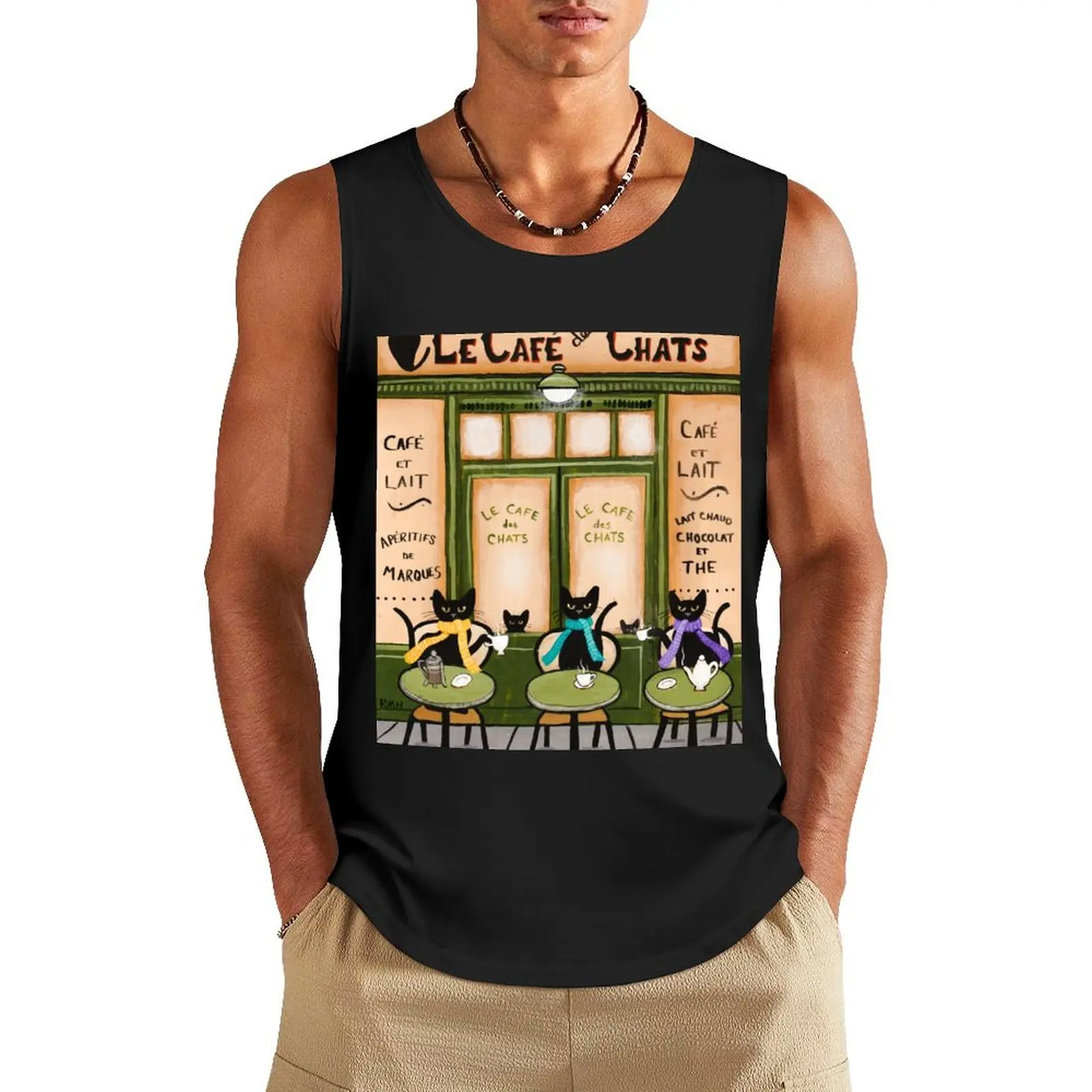 Le Cafe des Chats Tank Top gym shirts T-shirt Men's gym