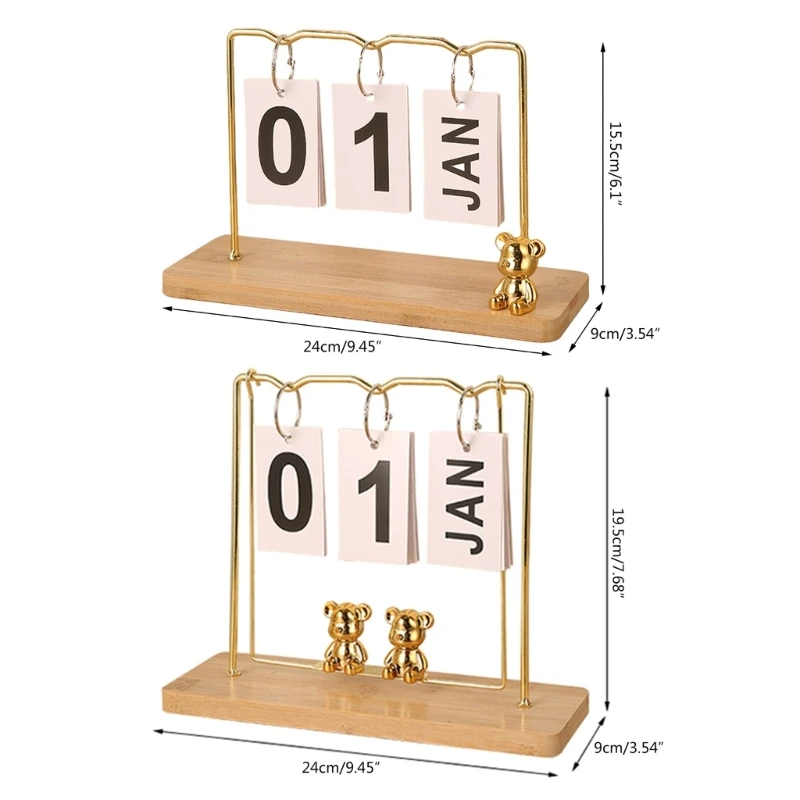 Calendário decorativo flip para decoração casa, anéis ferro, calendário permanente com datas/mês, cartões, calendário