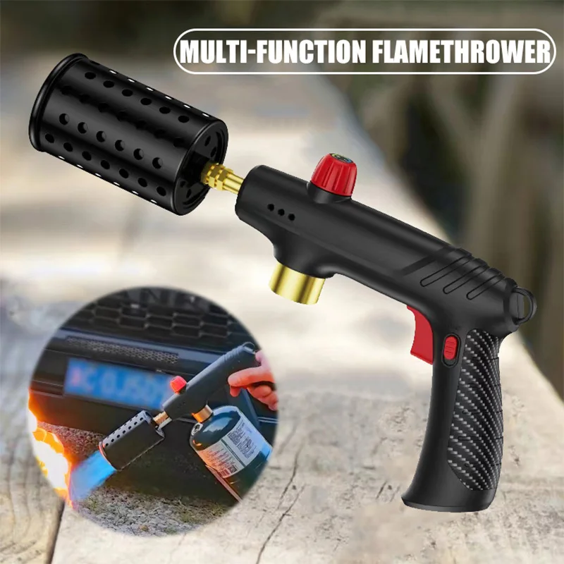 Multi-Function Flame Thrower Large Diameter Stainless Steel Flame Thrower Hose Safety Lock Design Propane Gas Tank Outdoor BBQ