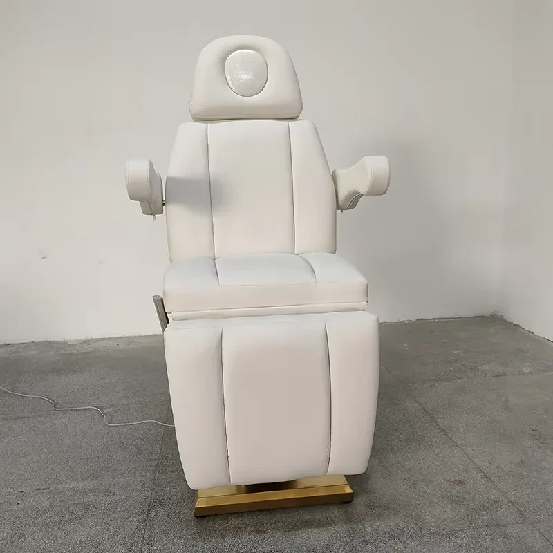 

-Электрическое регулируемое кресло для салона ресниц, косметическое кресло для лица, 3-моторное кресло для красоты, массажная кровать телесного цвета, цена премиум-класса, белое золото