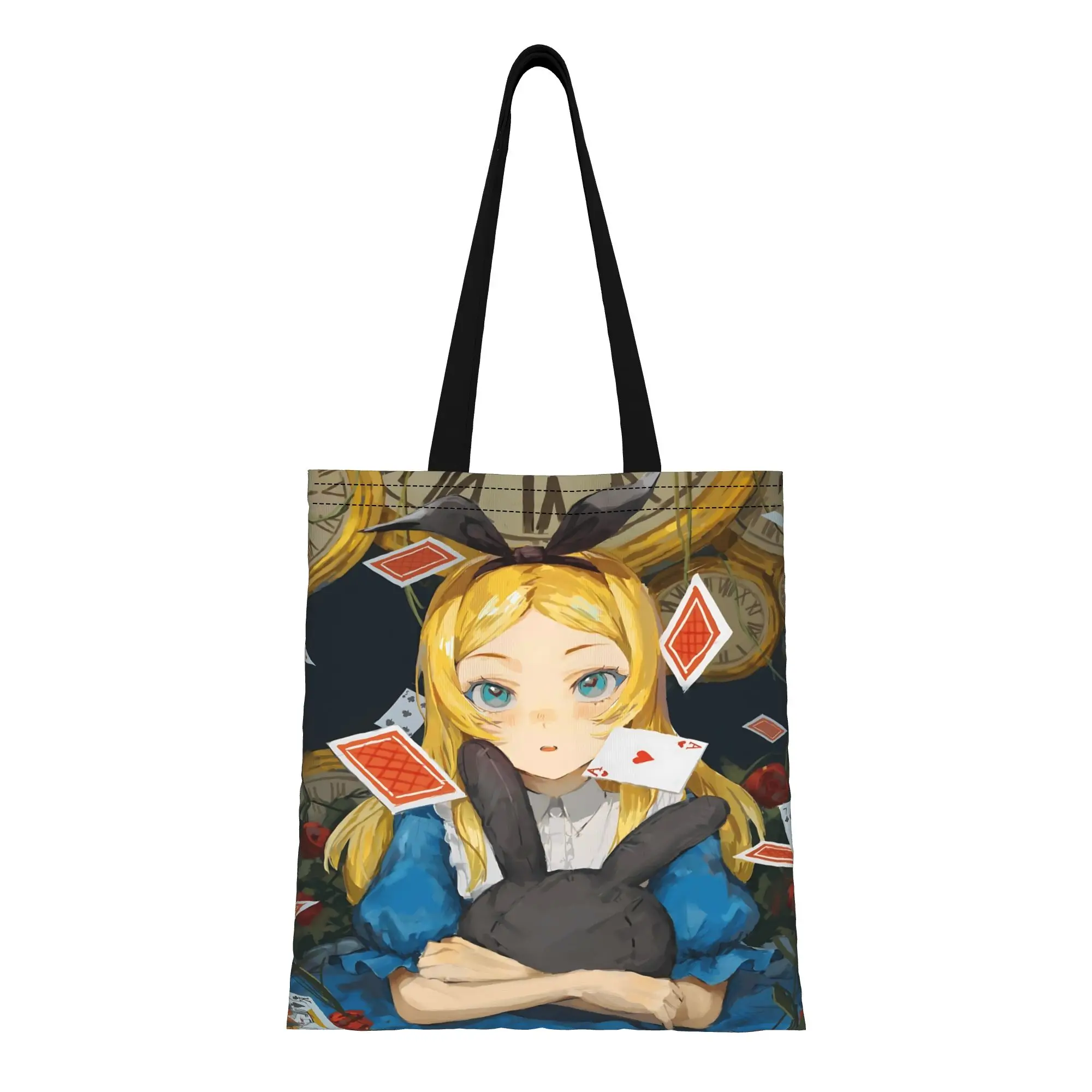 

1PC first day of school Large Capacity Disney fairy tale Alice in Wonderland Canvas Tote Bag Foldable Chic Pattern Gifts