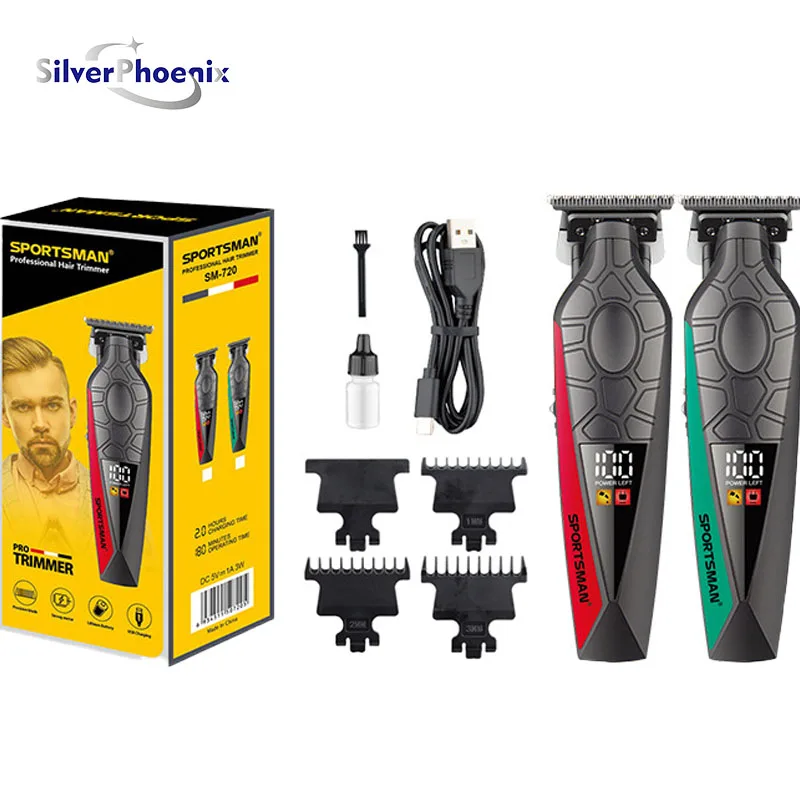 

2025 Men's Hair Trimmer T-Blade Zero Gapped Cordless USB Professional Hair Clipper Oil Head Trimmer Machine