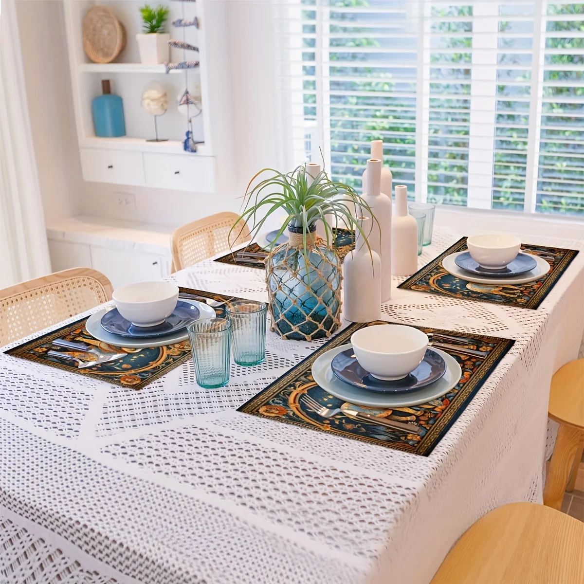 4 قطع مفارش، مفارش قبيلة الفيل، مفارش طاولة مقاومة للحرارة، للداخلية والخارجية والمطبخ