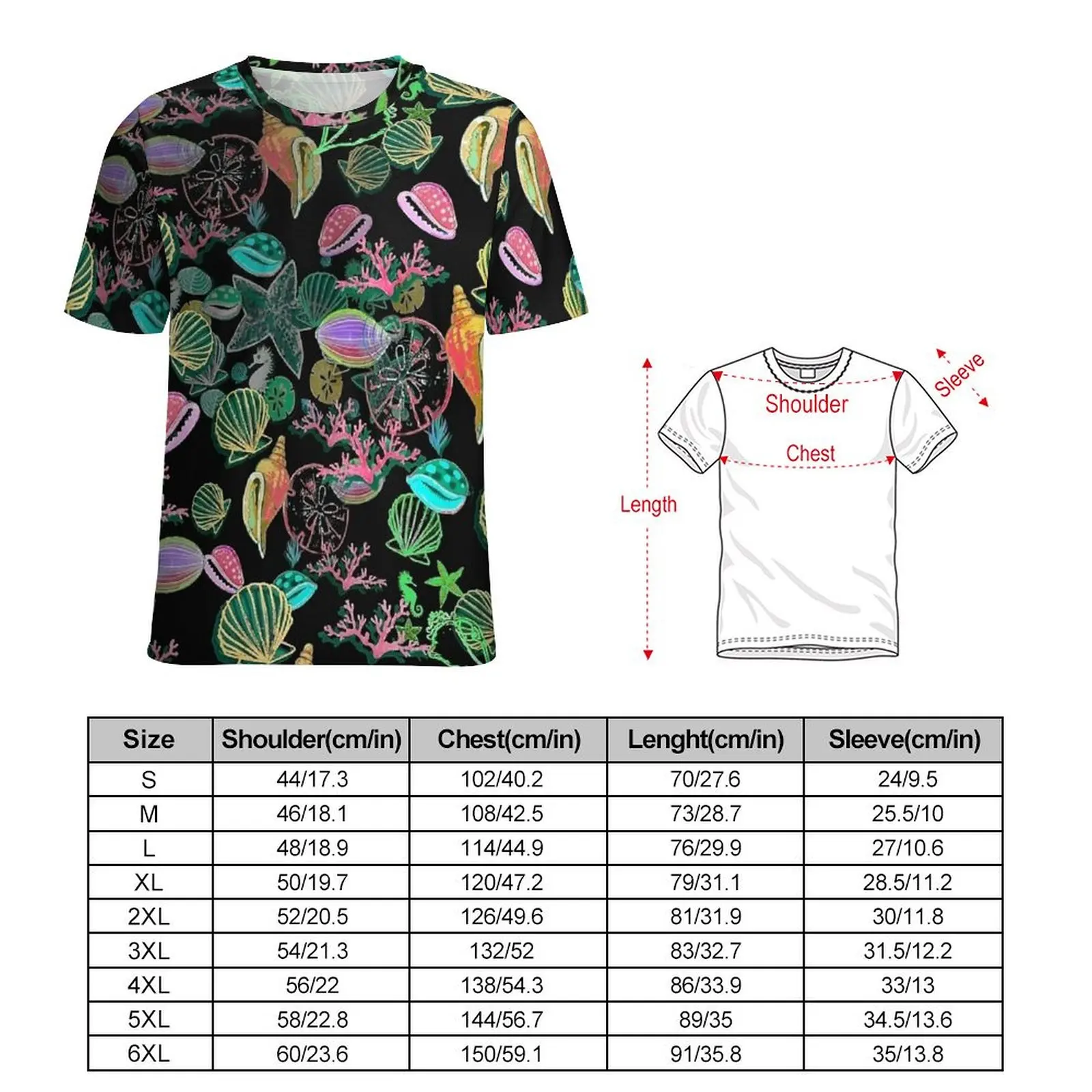 Female T Shirt Colorful Sea Shells Print O Neck T Shirts Short Sleeves  Pretty Custom Tops Street Style Tees Big Size