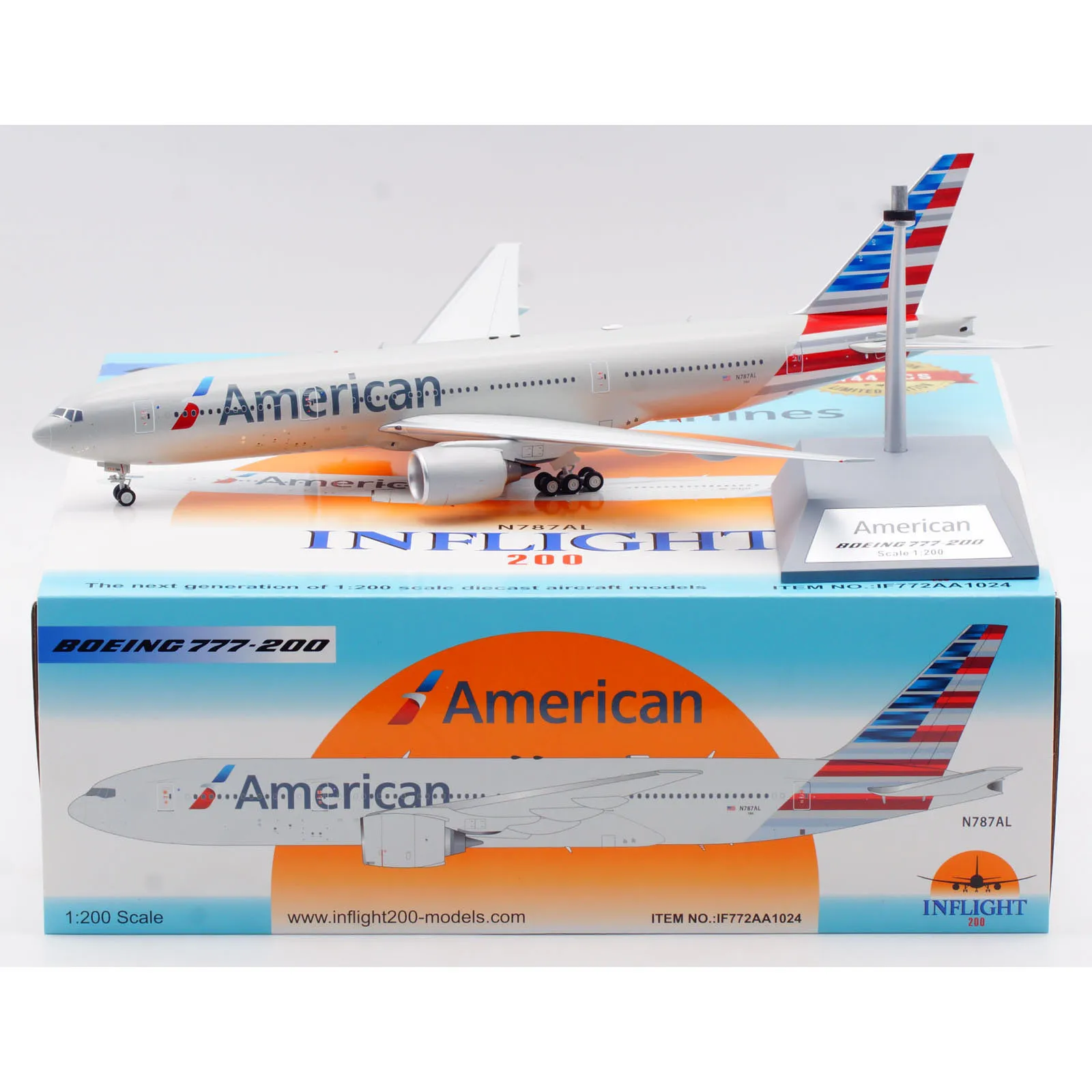 

IF772AA1024 Коллекционный самолет из сплава в подарок, INFLIGHT 1:200 American Airlines Boeing B777-200/ER, литая под давлением модель самолета N787AL