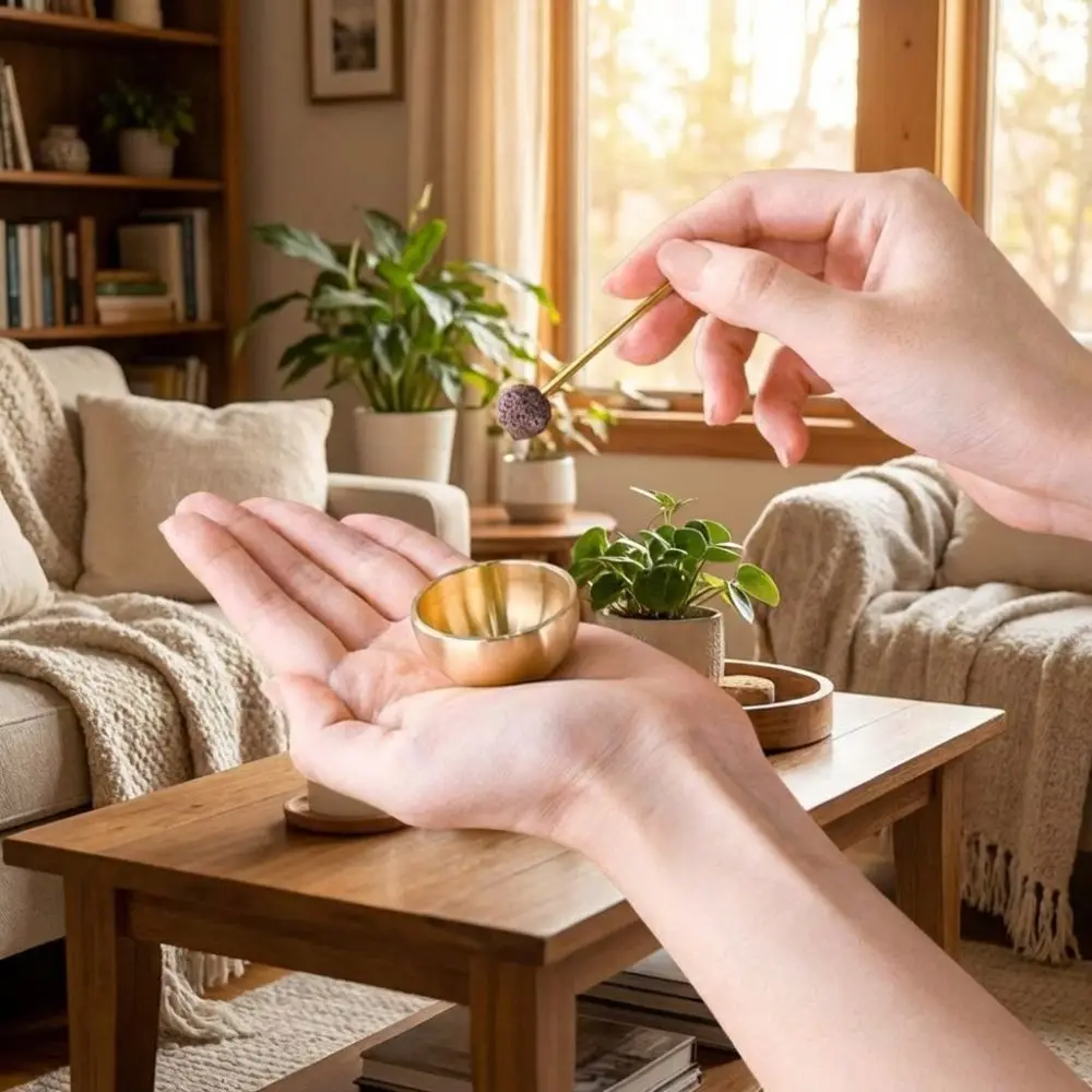 Portable Mini Singing Bowl Handmade with Striker Sound Bowl Metal Sound Copper Singing Bowl Ornaments Mindfulness Practice
