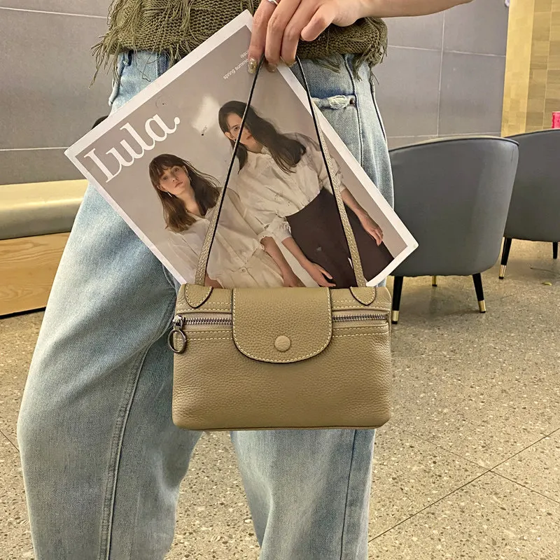 

New Leather Niche Lunch Box Texture Unique Versatile Premium First Layer Cowhide Fashion Shoulder Bag Practical and Durable