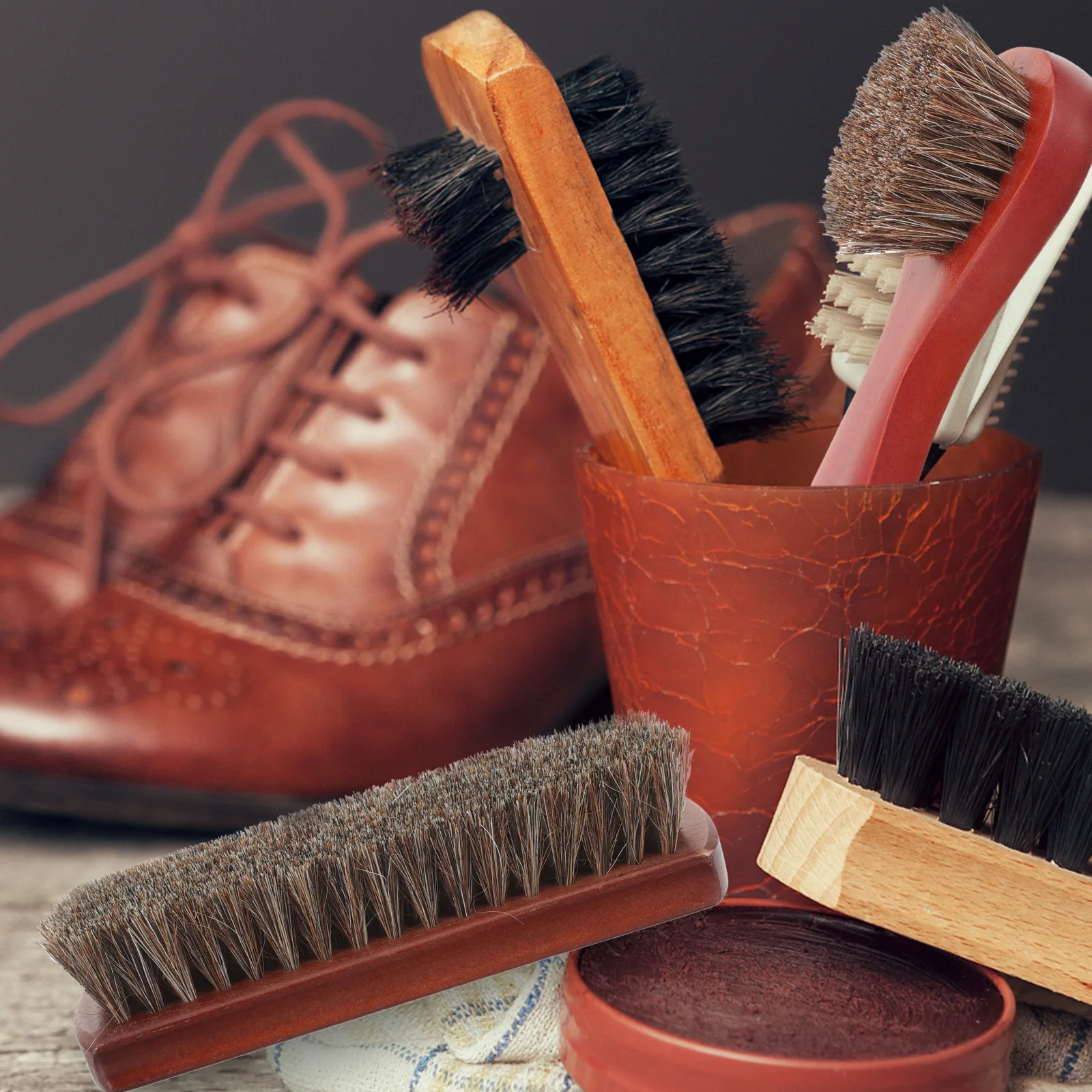 

2pcs Polishing Set Horse Hair Boot Brush Handle Shoe Cleaning Kit Wear Resistant Shoe Brush for Home