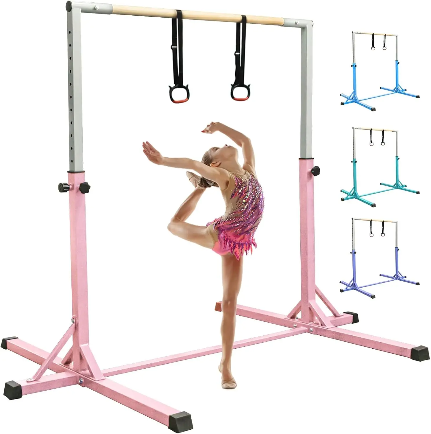 Bar for Kids with Rings, Adjustable Height Gymnastic Kip Bar Horizontal Bars, Junior Training Bar Children Folding Monkey Bars G