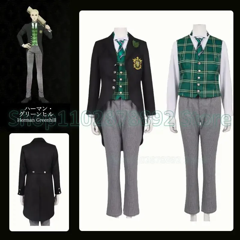 

Новый аниме Черный дворецкий Kuroshitsuji Public School Herman Greenhill Косплей Костюм Униформа Хэллоуин Сценический костюм