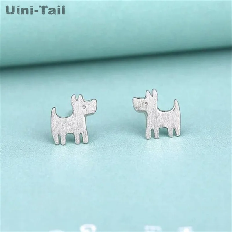 Uini-Tail hot selling new 925 Tibetan silver personality cute dog brushed earrings cute and delicate hypoallergenic earrings