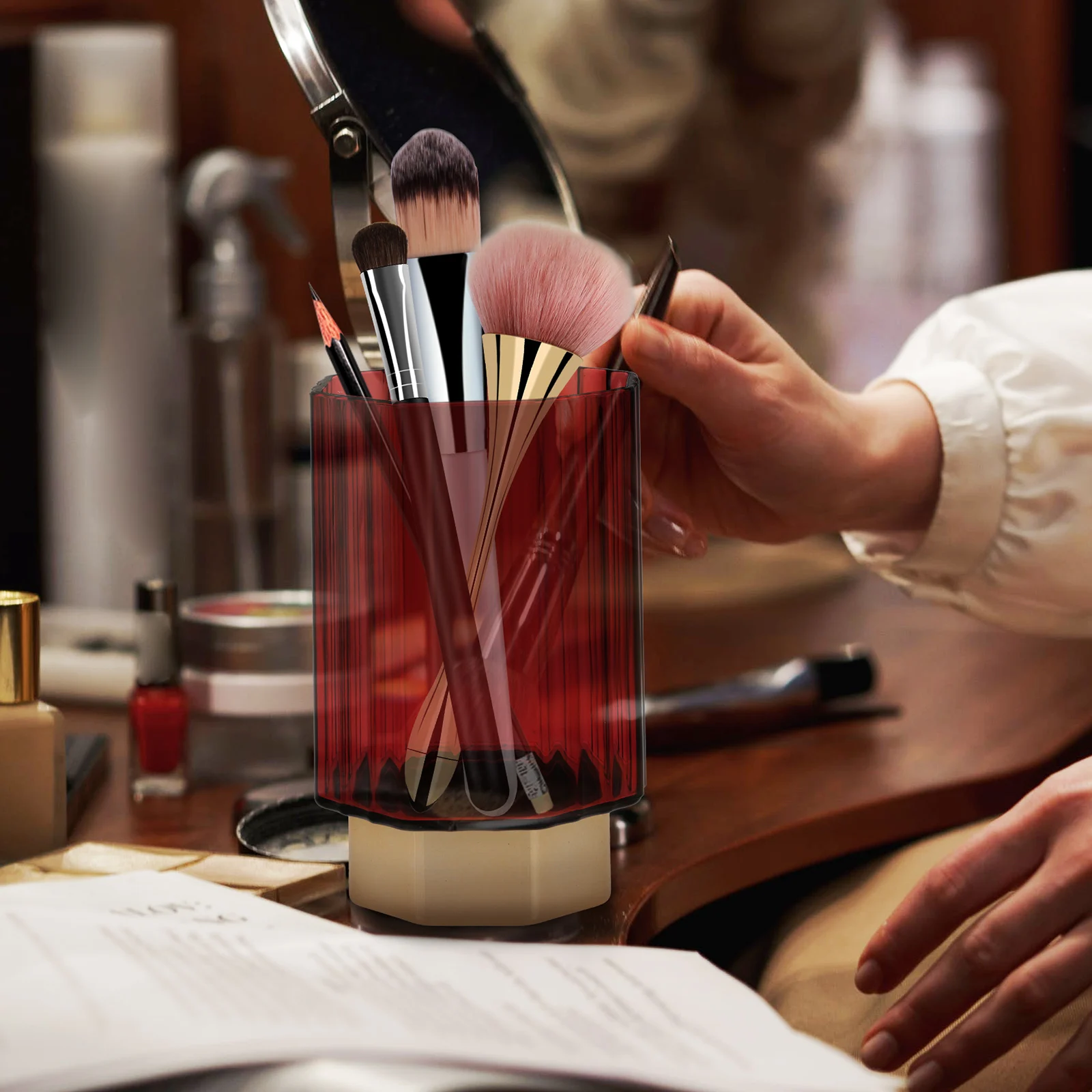 

Makeup Brush Storage Container Clear Desk Pencil Holder Large Space PP Material Home Decoration Gift School