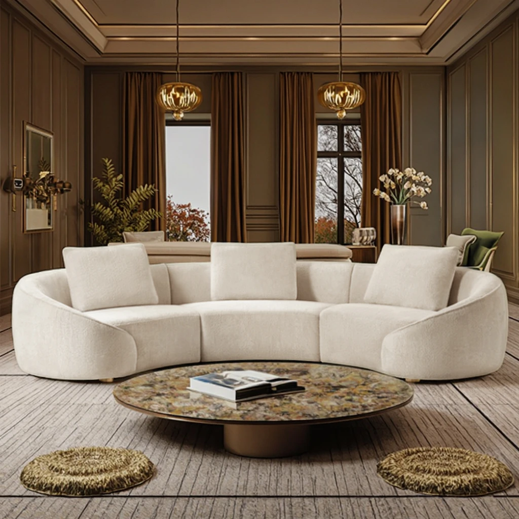 

Modern Velvet Reception Leisure Sofa U-Shaped Arc Round Sofa Fabric Living Room Combination Modular Couch Upholstered Sofa Set