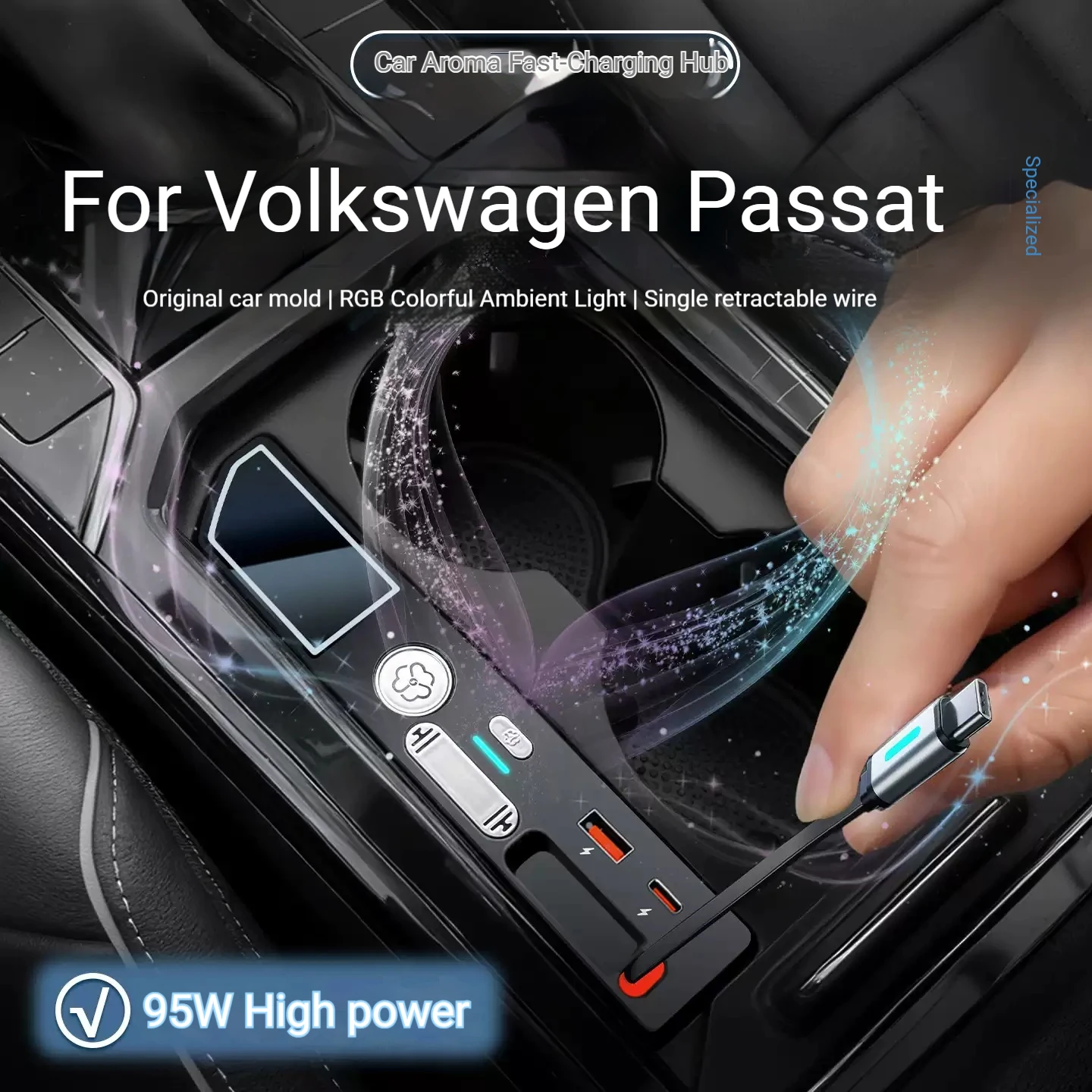 2019-2026 For VW Passat Center Console Expansion Dock Super Fast Charge Cigarette Lighter Charger with Car Fragrance