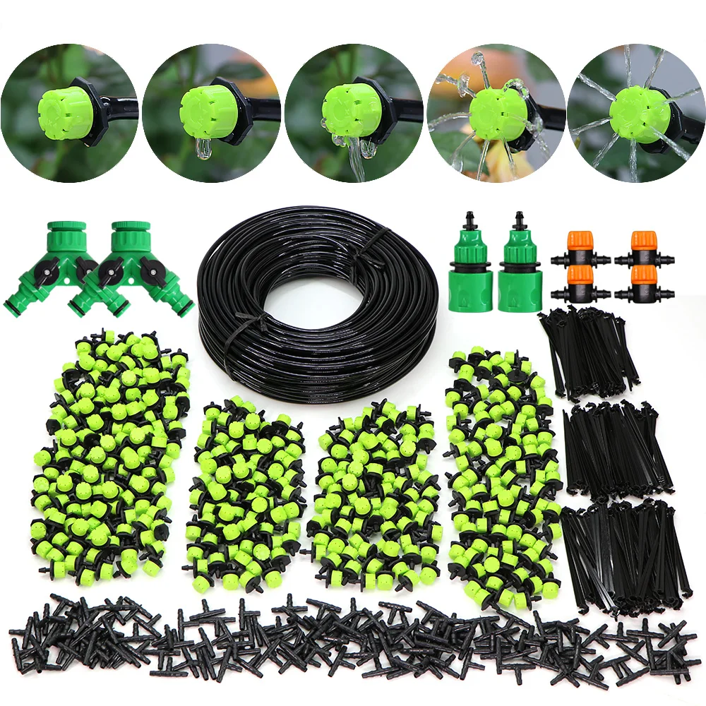 5-50m Garden Automatic 4/7mm Hose Green Micro Drip Irrigation System Spray 1/4\'\' Planting Self-Watering Kit Adjustable Dripper