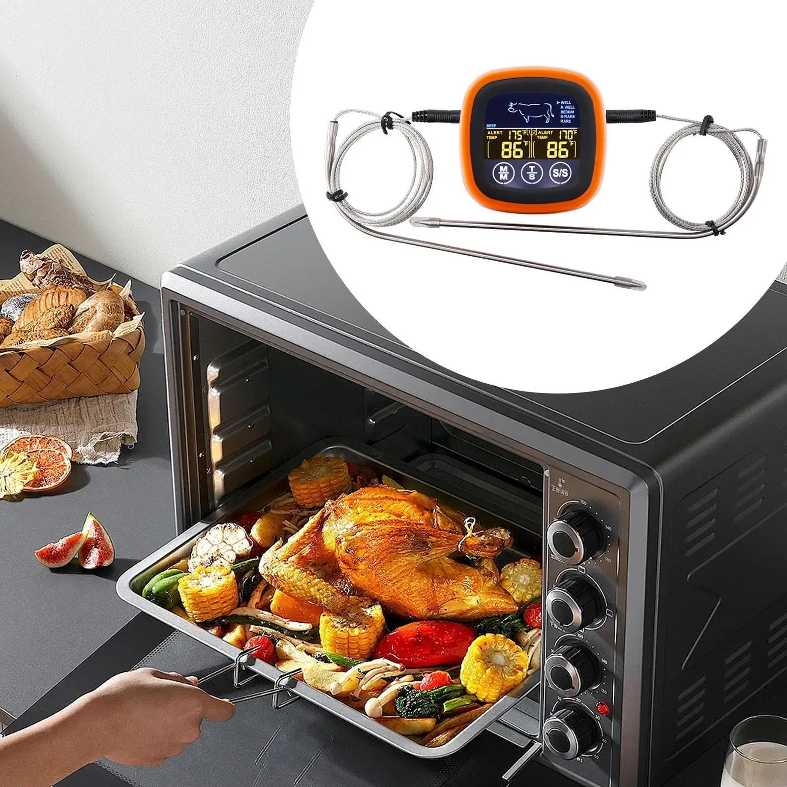 

Double Channel with Alarm Meat Digital Thermometer for Chicken BBQ