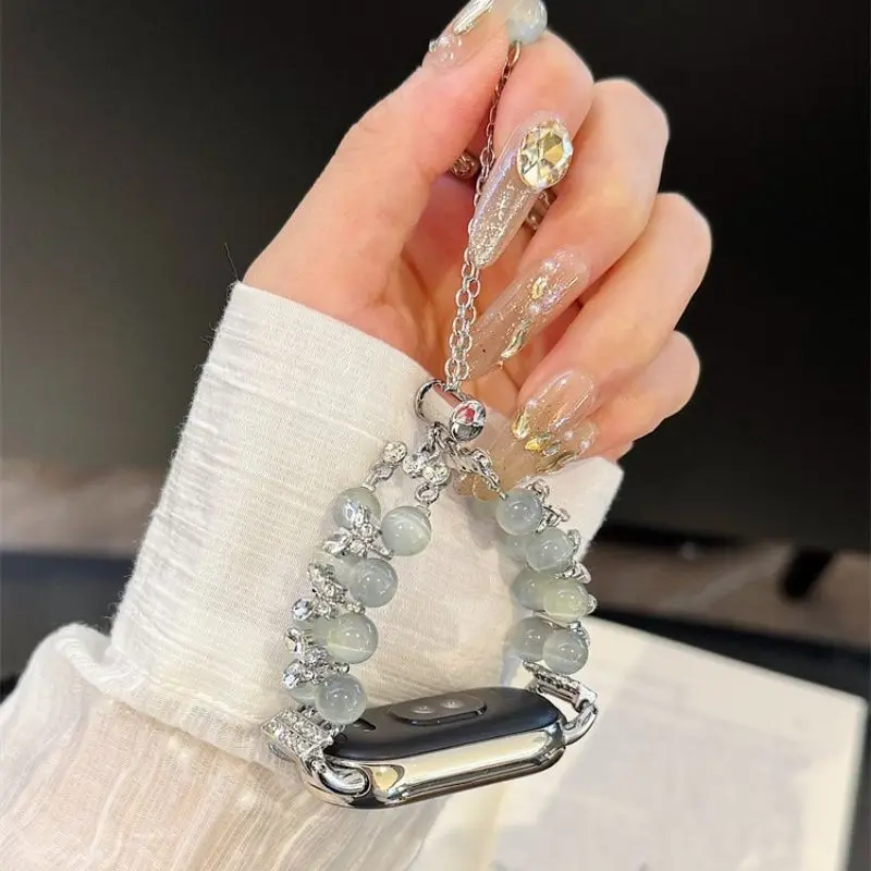 

Металлический ремешок «кошачий глаз» с жемчугом подходит для Xiaomi Band 8Pro/9Pro, 8/8NFC/9NFC/10/10NFC, для Mi Band 3/4/5/6/7, для Redmi Watch5/4