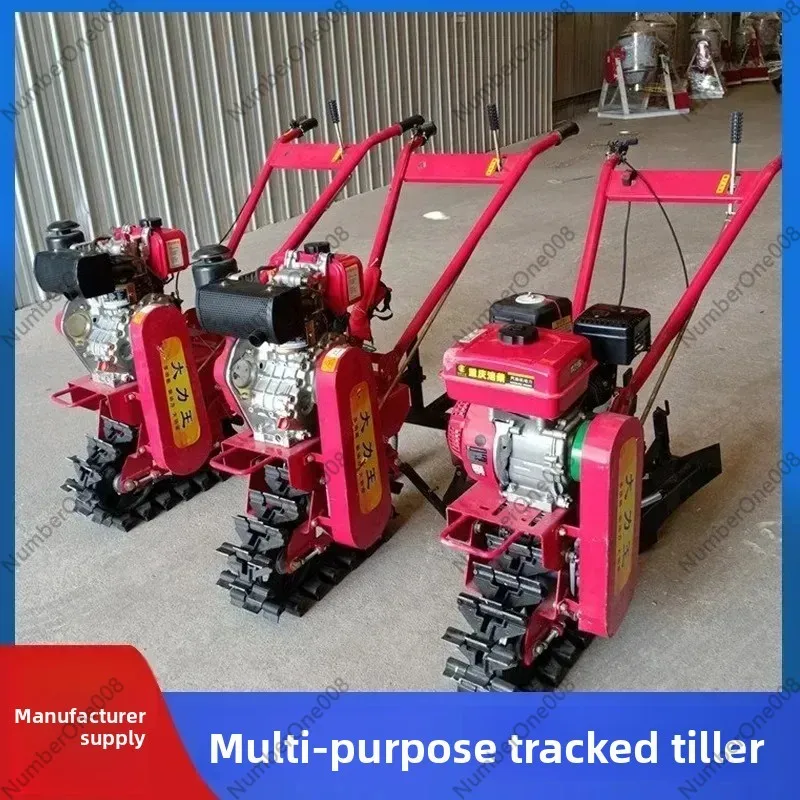 8HP Water Cooled Crawler Micro Cultivator Multi-Function Small Plow Tiller for Greenhouse Farming Seeder