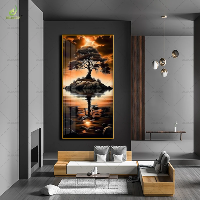 Modern style Tree with River Sunrise Nature Landscape Wall Mural Pictures Artwork Art Printing