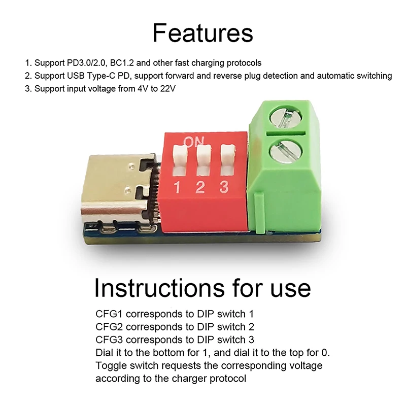 Adjustable 5-20V PD Express Charging Test Board with USB Type-C Connector; Durable and Reliable 100W Power Supply Module
