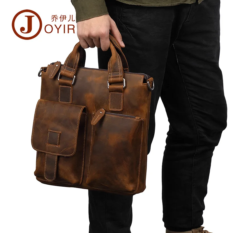 Customized Crazy Horse Leather Vintage Leather Men's Bag Business Men's Vertical Design Portable Briefcase Fashion Shoulder Mess