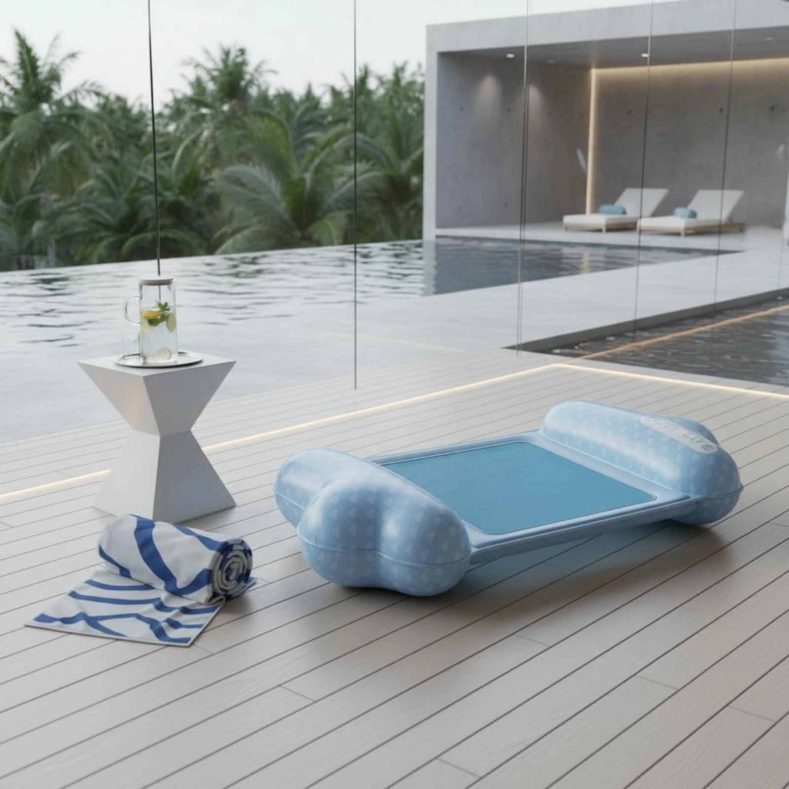 Mesh Lounge Mat Two Air Chambers Floating Lounge Mat Inflatable Pool Mat Raised Side Sections Floating Lounger Mat with Pump