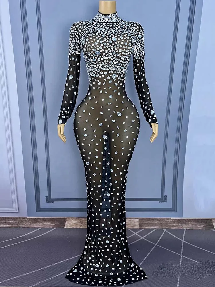 Alta qualidade estampagem quente sexy malha preta vestido elástico 2025 nova moda roupas femininas personalizadas