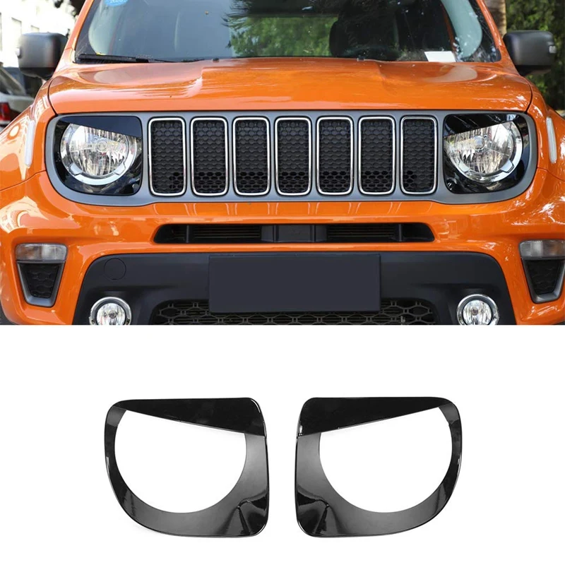 NEW-Headlight Cover Front Head Light Lamp Trim Angry Bird Headlight Protector For Jeep Renegade 2019 2Pcs Black