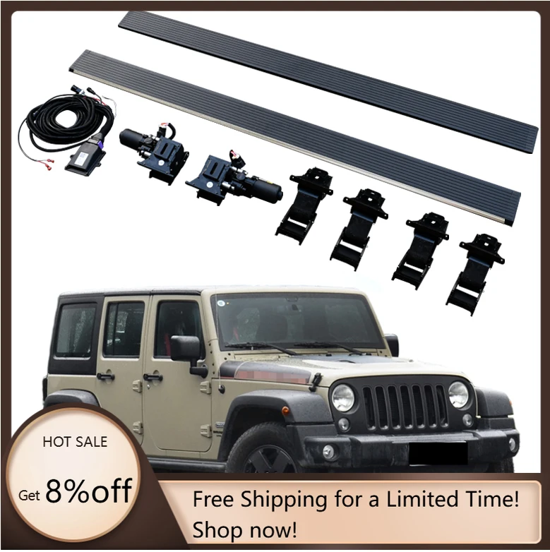 Electric Running Boards Retractable Aluminum Alloy Automatic Power Side Step for Wrangler JK 4 Door Sahara Rubicon 2008-2017 wit