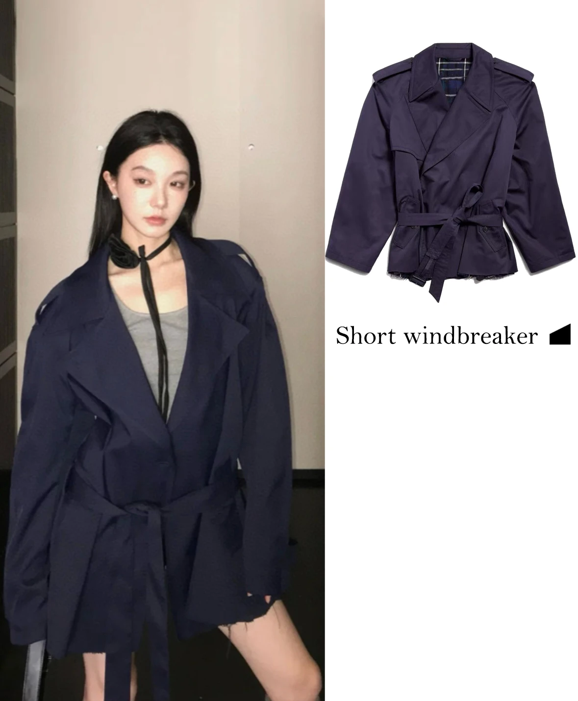 

FWRD Navy Blue Lace Up Trench Coat Navy Blue Waisted Trench Coat Navy Short Trench Coat Retro Style Trench Coat #FWRD0037