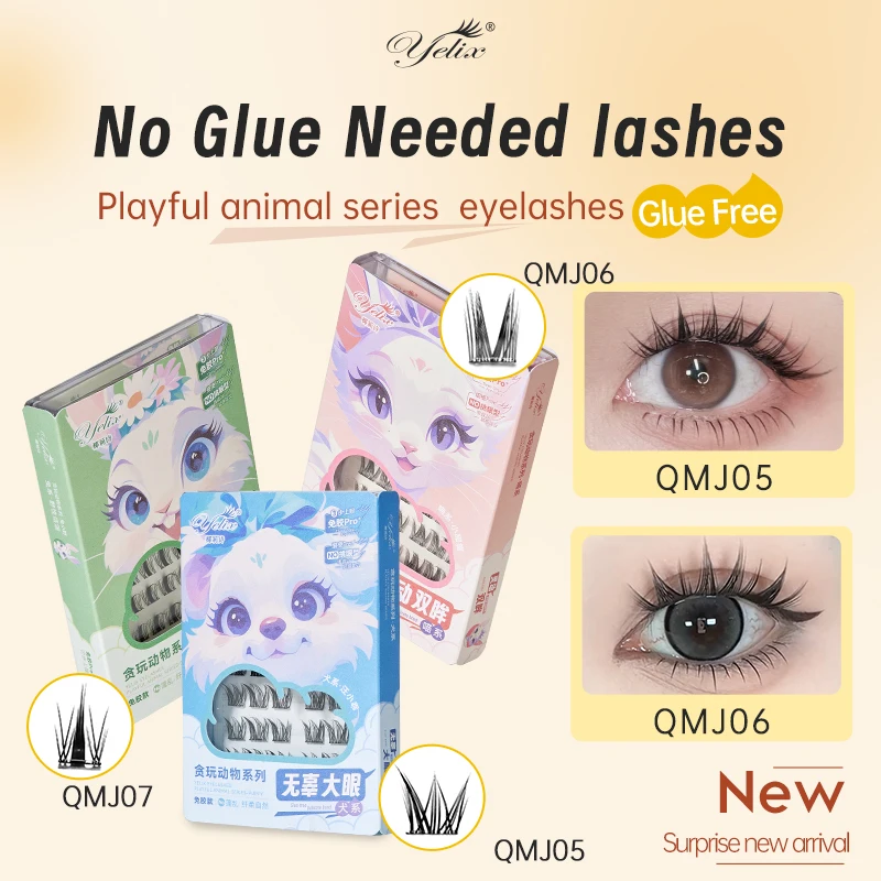 Yelix Kleberfreie Wimpern, weiche, natürliche Wimpern, dicke falsche Wimpern, DIY, individuelle Wimperncluster, tägliche Dating-Make-up-Wimpern