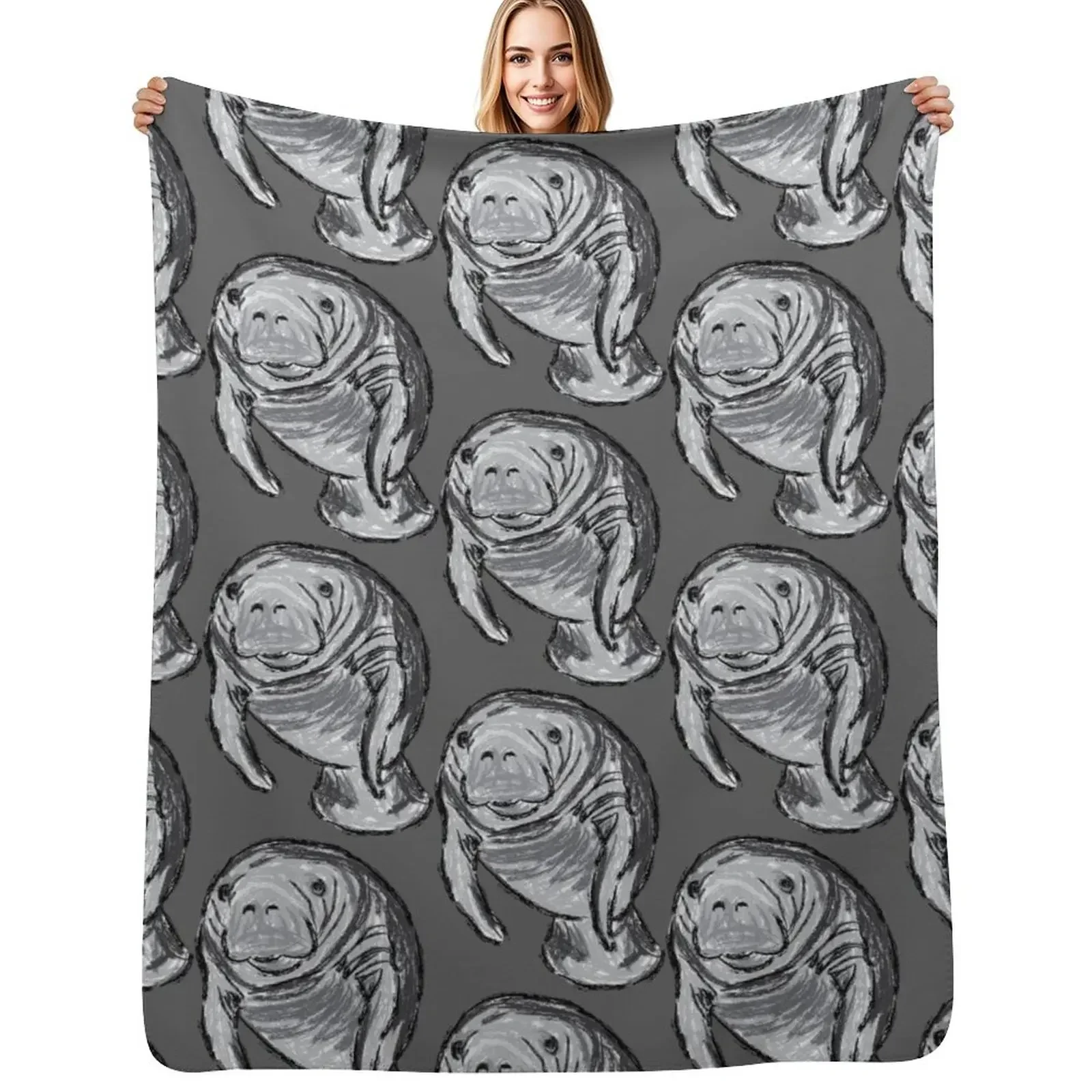 

Artwork of a Manatee Throw Blanket Flannel Fabric Decorative Sofa heavy to sleep Blanket