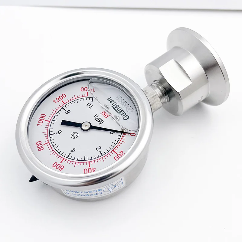 316 Sanitary Grade Stainless Steel Quick-loading Diaphragm Pressure Gauge Chuck Clamp 60 Dial Hoop Joint