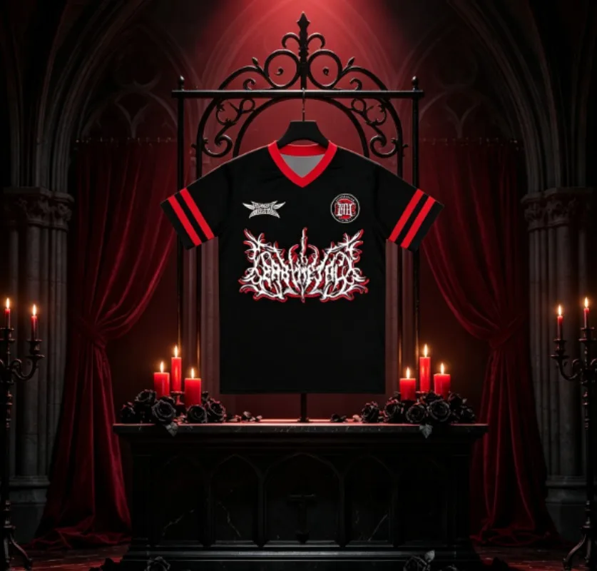 Babymetal Soccer Jersey Unisex V‑Neck Sports Shirt Black Red Trim Short Sleeve Tees Gothic Dark Metal T-shirt Top FamilyMatching