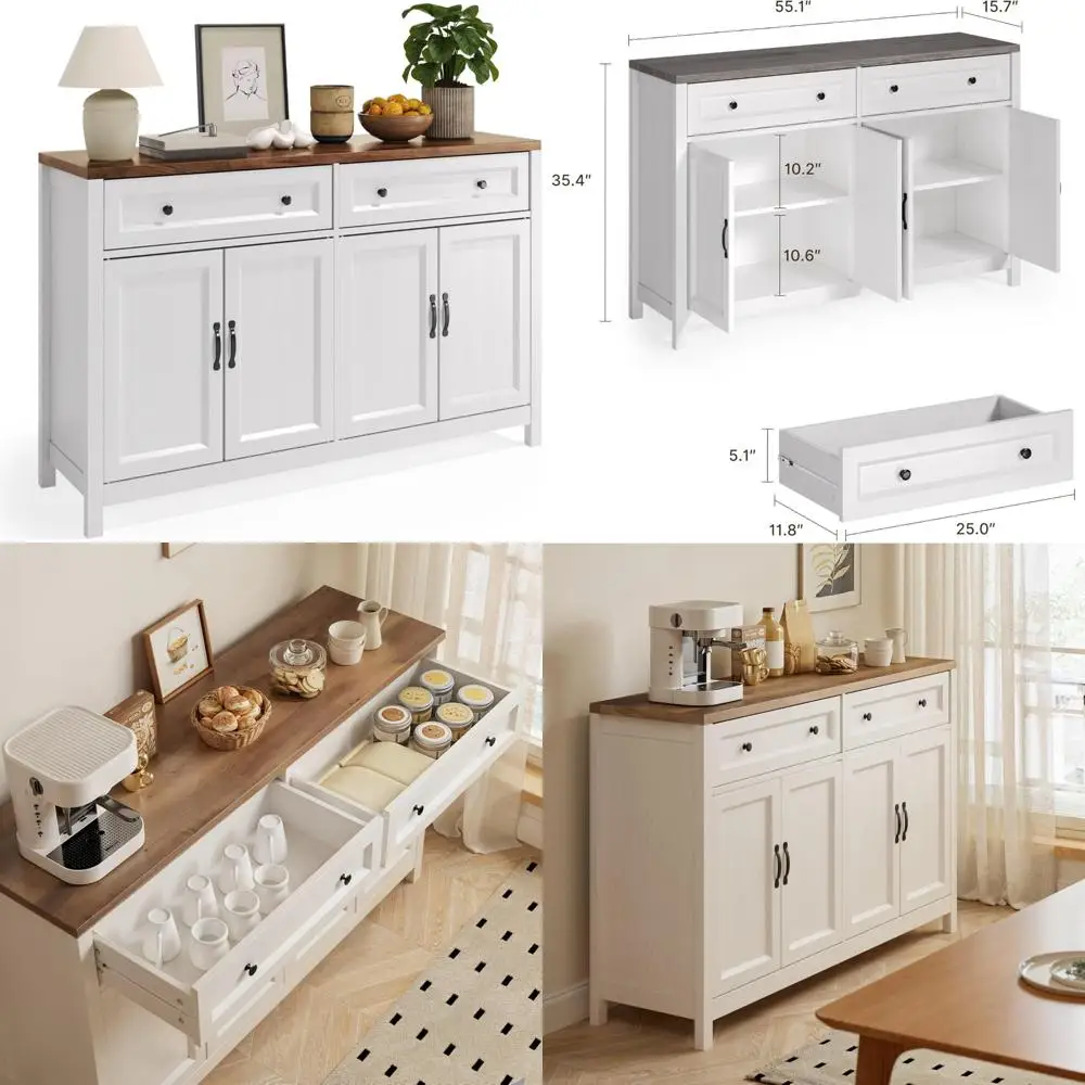 소박한 농가 스타일 수납장, 커피 바, 서랍 및 문 포함