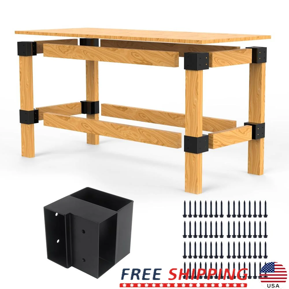 Heavy Duty Steel 3-Way Right Angle Corner Brackets Kit DIY Workbench Shelving Table Fits 2x4 8 Pcs 64 Screws Sturdy Durable
