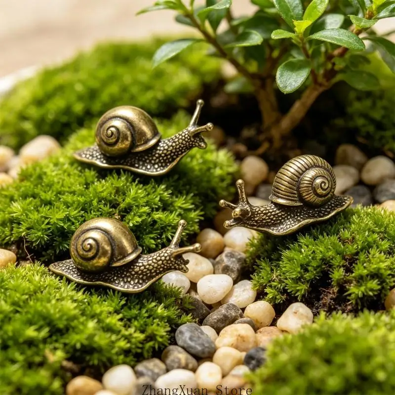 Antike Miniatur-Schneckenfiguren aus Metall, 3er-Set für Tischdekorationen mit strukturiertem Muscheldesign, Tischplatzierung – Detail 5