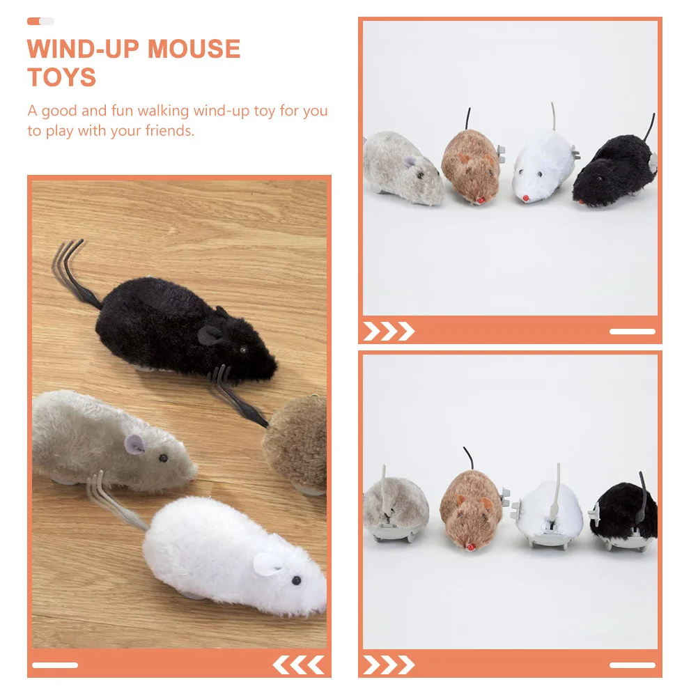 4 Pcs Wind up Mouse Toy Cat Teasing Toys Clockwork Spoof Lovely for Mini Lifelike Party