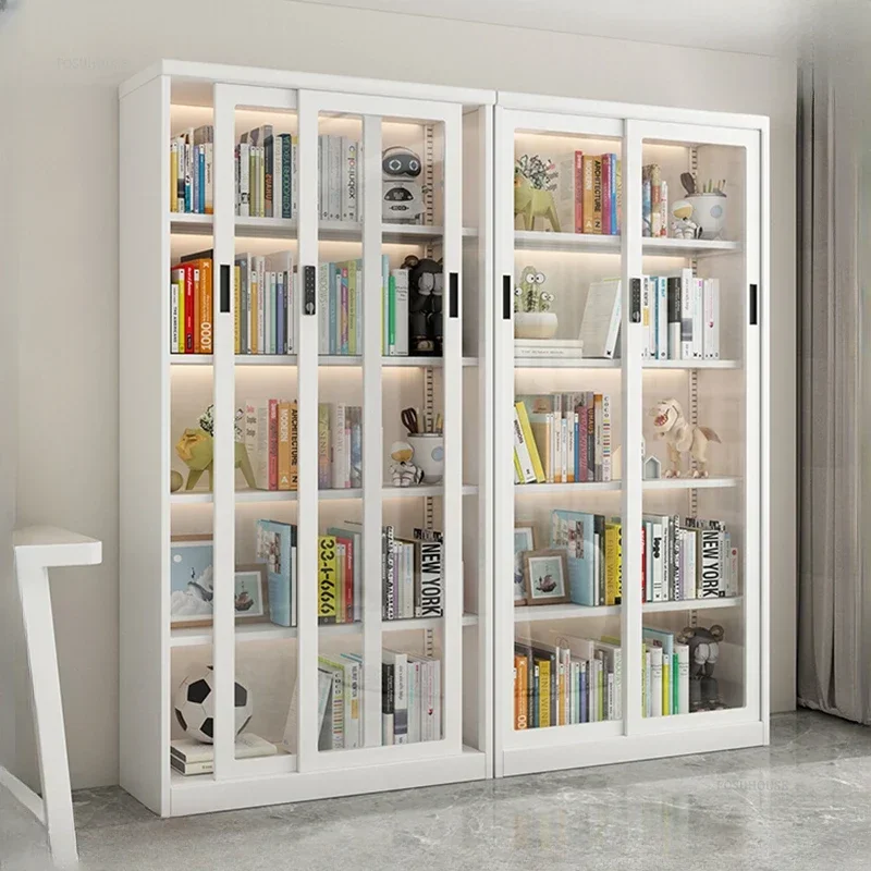 Creative Metal Bookcase for Archives Glass Sliding Door Moisture-proof Bookcases Modern Simple Design Storage Locker for Company