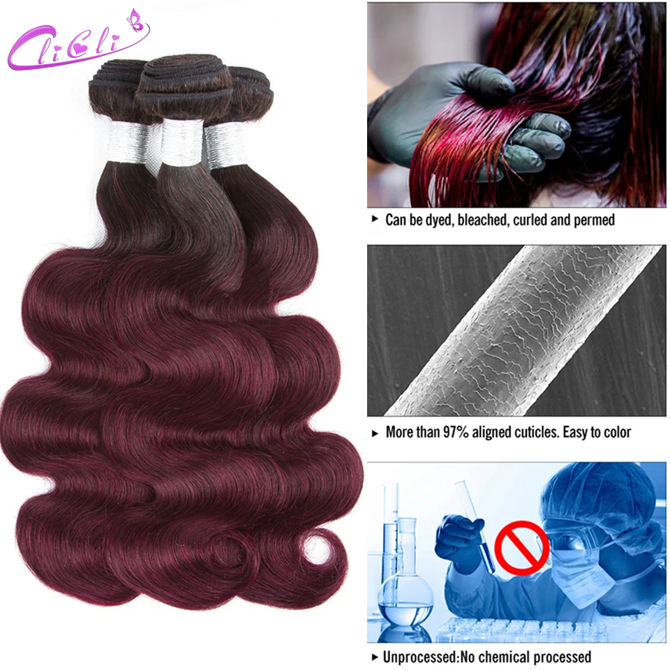 Red Burgundy Raw Unprocessed Hair Bundles Ombre Body Wave Bundles Brazilian Weave Human Hair 3/4 Bundles 99j Hair Extensions