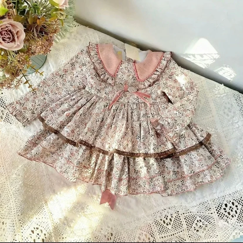 

0-8Y Baby Girl Autumn Floral Vintage Princess Dress for Birthday Photography Holiday Eid C331