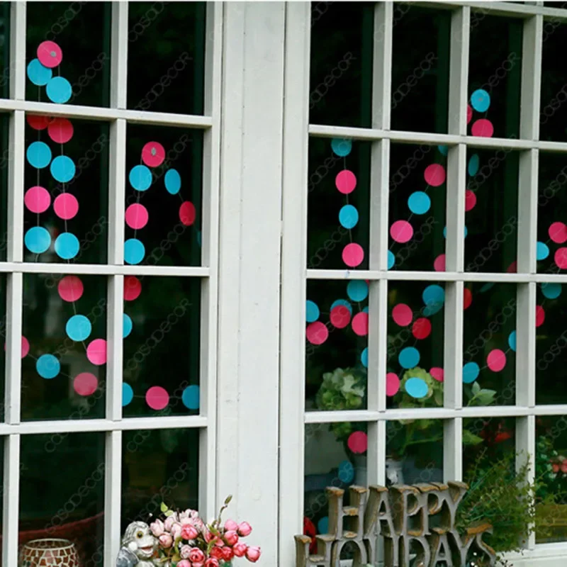 Mix Rainbow Color Circle Polka Dots Garland Banner Bunting Wedding Baby Shower Birthday Party Decoration Dot String Hanging