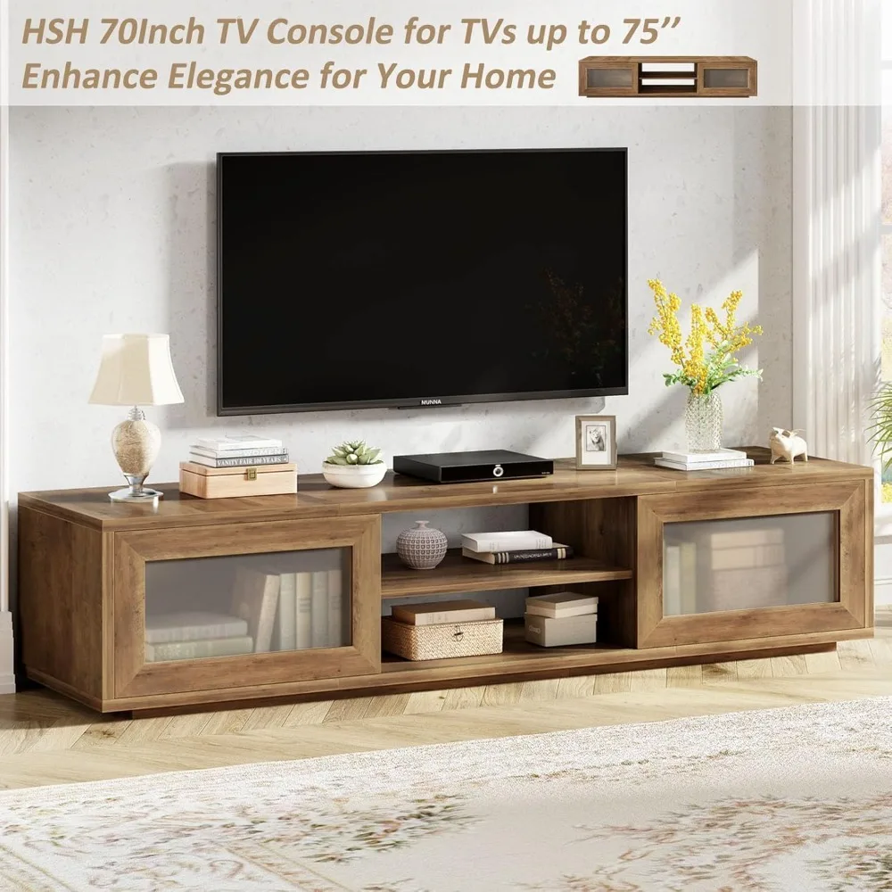 70-дюймовая подставка под телевизор для 75, развлекательный центр с раздвижными дверцами и шкафом для хранения под телевизор, современная медиа-консоль под телевизор, дерево