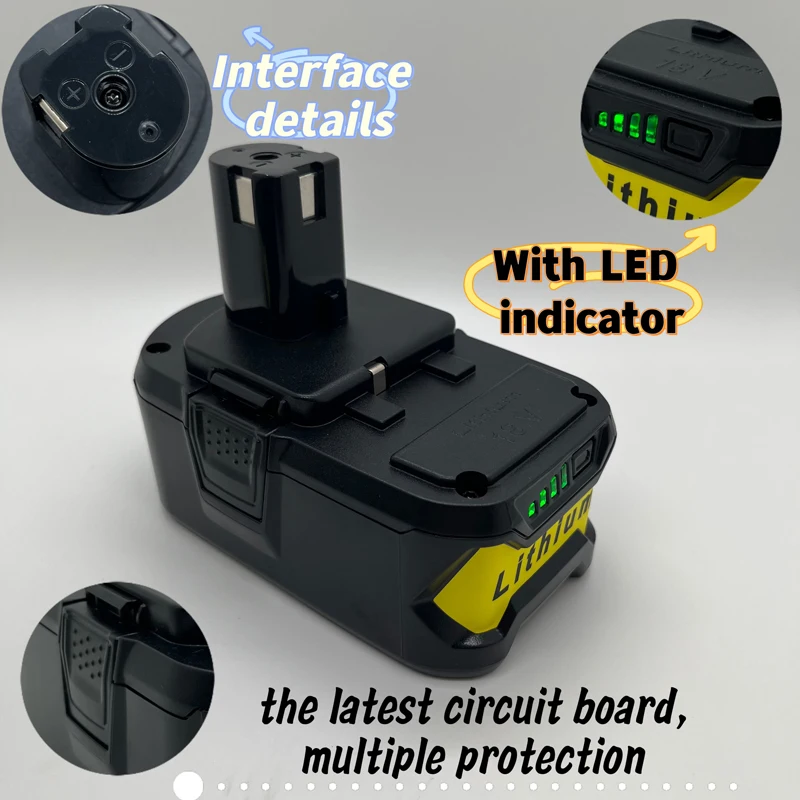 RYOBI ONE+ 用 18V 充電式リチウムイオンバッテリー 高性能、メモリ効果なし、低自己放電、ONE+ ツール P104、P107 に適合