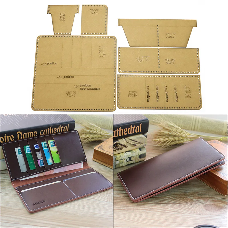 1 Satz DIY Herstellung Leder Lange Brieftasche Kraftpapier Vorlage: Mode Geldbörse Design Muster Zeichnung, Karton Papier Schablone Form
