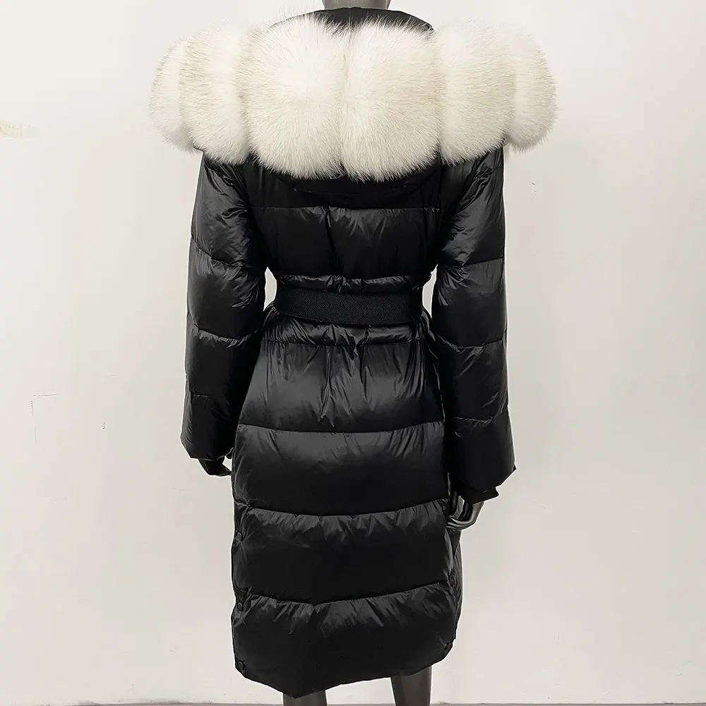 2024 inverno feminino casaco de pele de raposa real gola com capuz jaqueta grosso quente outono chapéu destacável x-long pato branco para baixo outwears