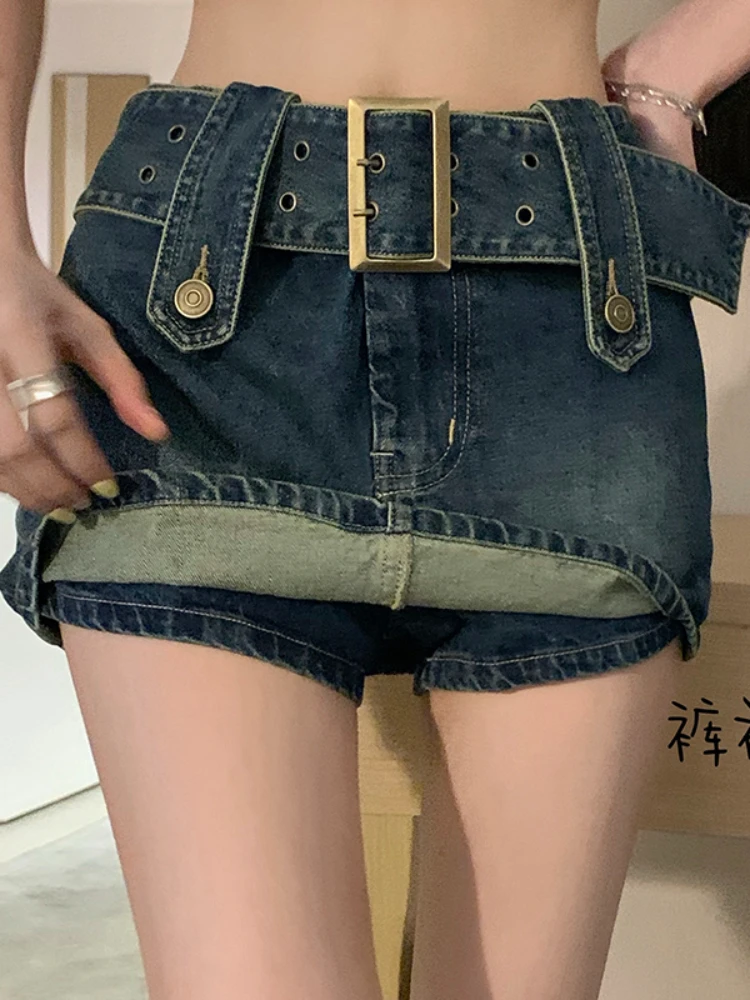 

ADAgirl Vintage Denim Mini Skirt Women Harajuku Hip Wrap Jeans Skirt with Sashes Sexy Korean Fashion Y2k Above Knee Shorts Skirt