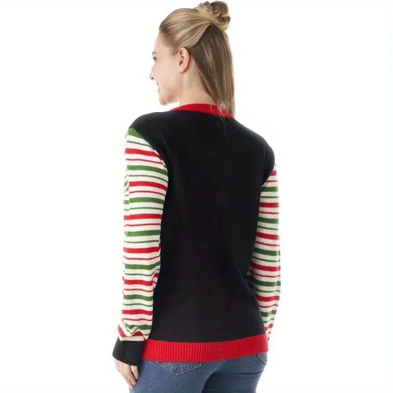 JOYFY المرأة مصباح ليد حتى مضاءة شجرة عيد الميلاد القبيح عيد الميلاد سترة المدمج في مصابيح كهربائية مخطط البلوز سترة هدية